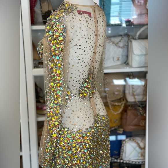 JOVANI 8 long sleeve shirt cocktail dress sheer mesh Crystal sequin NYE dress - Picture 9 of 14